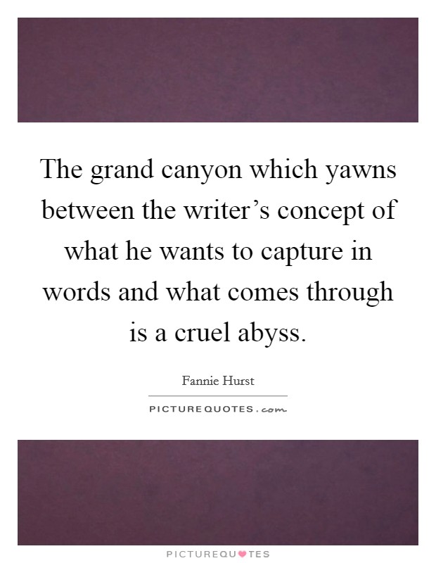The grand canyon which yawns between the writer's concept of what he wants to capture in words and what comes through is a cruel abyss. Picture Quote #1