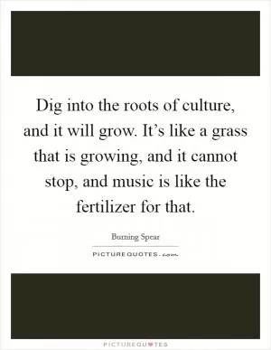 Dig into the roots of culture, and it will grow. It’s like a grass that is growing, and it cannot stop, and music is like the fertilizer for that Picture Quote #1
