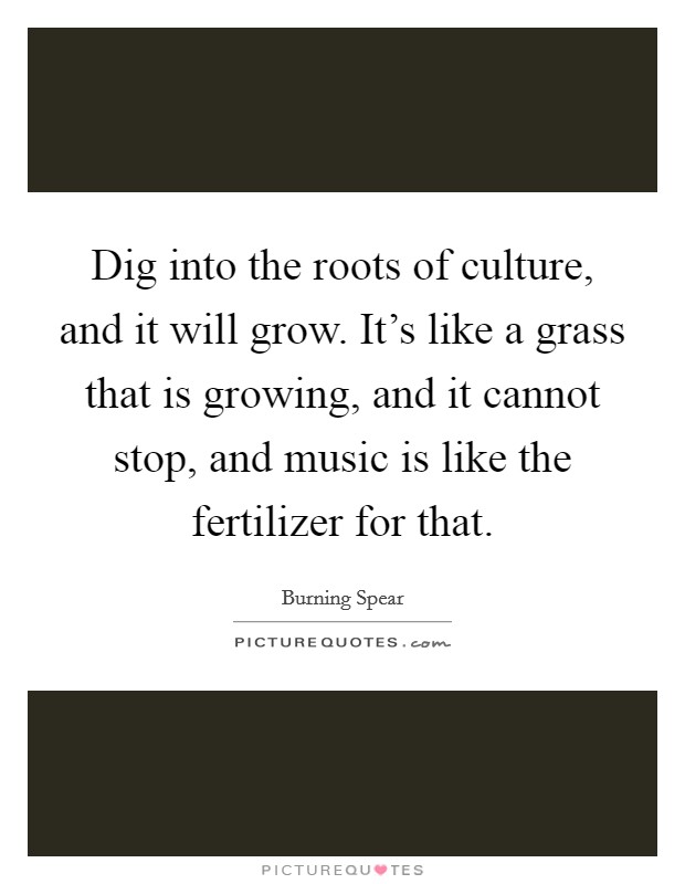 Dig into the roots of culture, and it will grow. It's like a grass that is growing, and it cannot stop, and music is like the fertilizer for that. Picture Quote #1