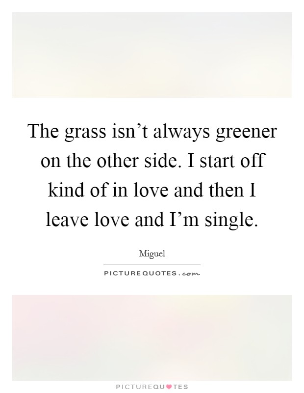 The grass isn't always greener on the other side. I start off kind of in love and then I leave love and I'm single. Picture Quote #1