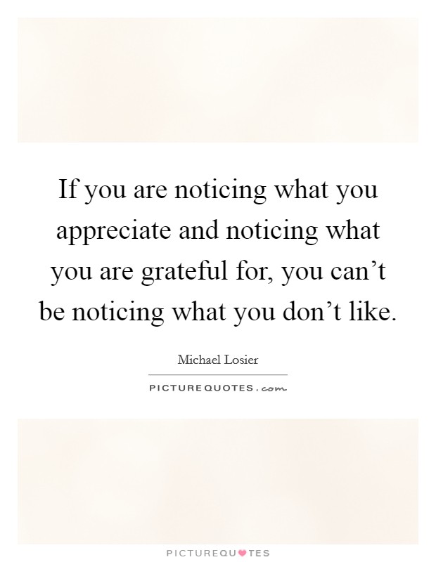If you are noticing what you appreciate and noticing what you are grateful for, you can't be noticing what you don't like. Picture Quote #1