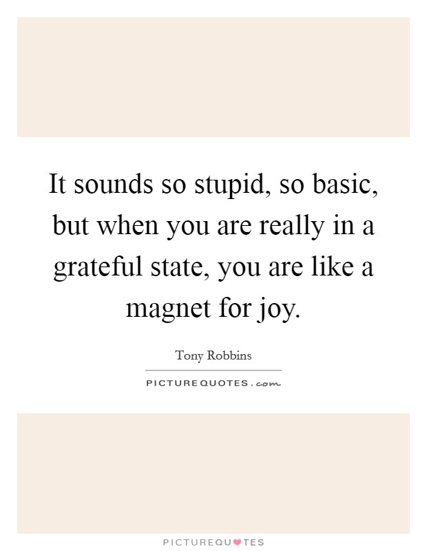 It sounds so stupid, so basic, but when you are really in a grateful state, you are like a magnet for joy. Picture Quote #1