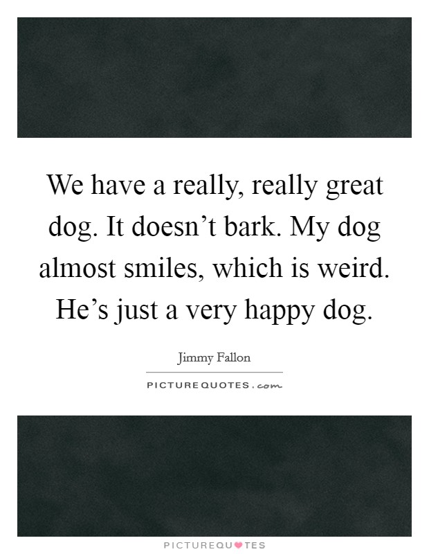 We have a really, really great dog. It doesn't bark. My dog almost smiles, which is weird. He's just a very happy dog. Picture Quote #1