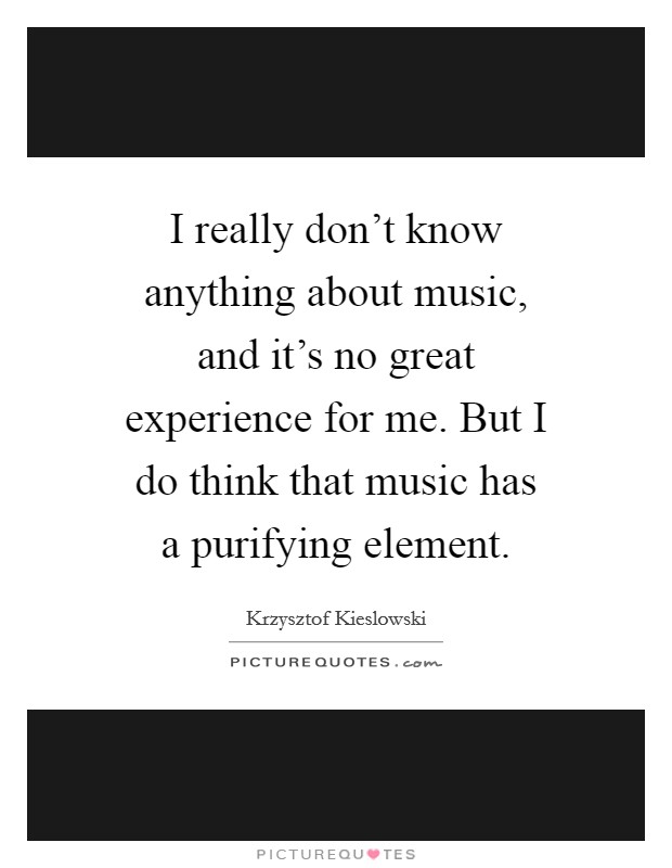 I really don't know anything about music, and it's no great experience for me. But I do think that music has a purifying element. Picture Quote #1