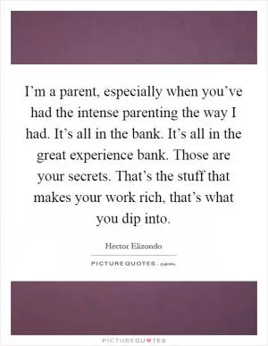 I’m a parent, especially when you’ve had the intense parenting the way I had. It’s all in the bank. It’s all in the great experience bank. Those are your secrets. That’s the stuff that makes your work rich, that’s what you dip into Picture Quote #1
