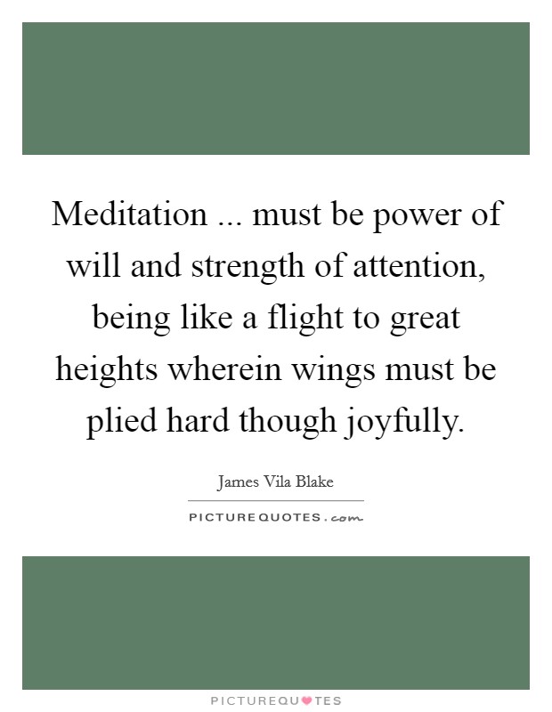 Meditation ... must be power of will and strength of attention, being like a flight to great heights wherein wings must be plied hard though joyfully. Picture Quote #1