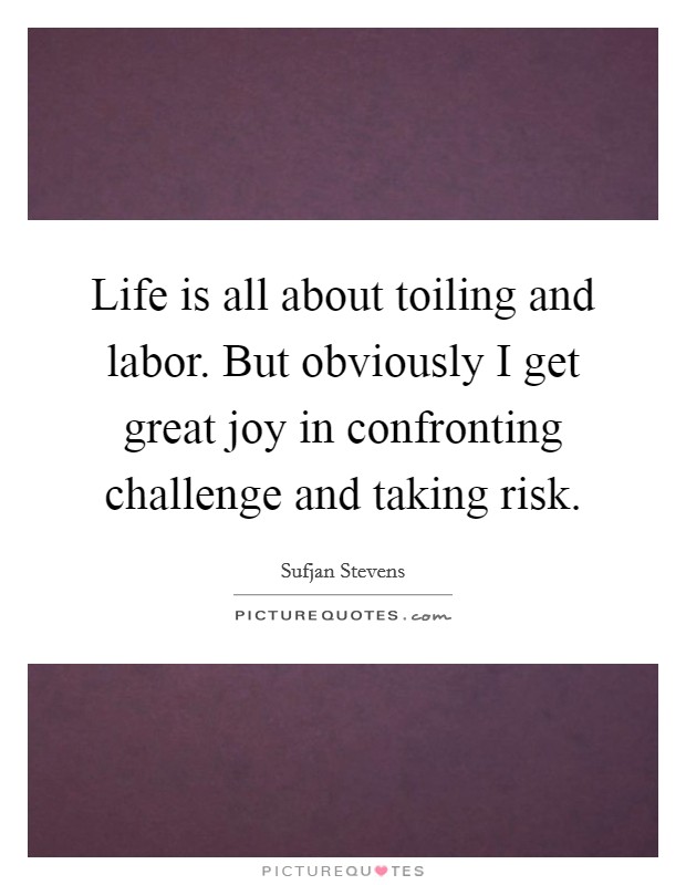 Life is all about toiling and labor. But obviously I get great joy in confronting challenge and taking risk. Picture Quote #1