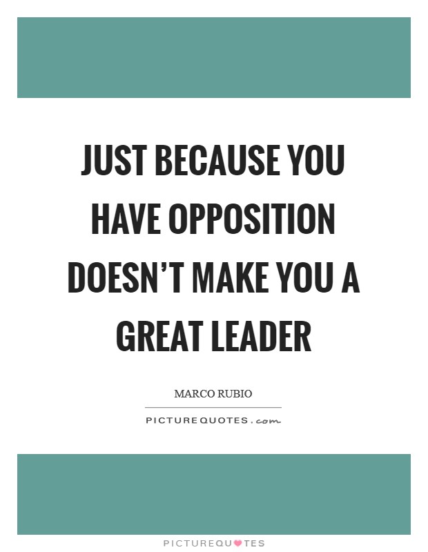 Just because you have opposition doesn’t make you a great leader Picture Quote #1