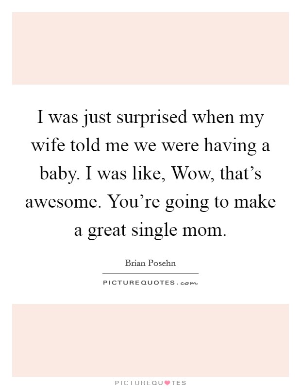 I was just surprised when my wife told me we were having a baby. I was like, Wow, that's awesome. You're going to make a great single mom. Picture Quote #1