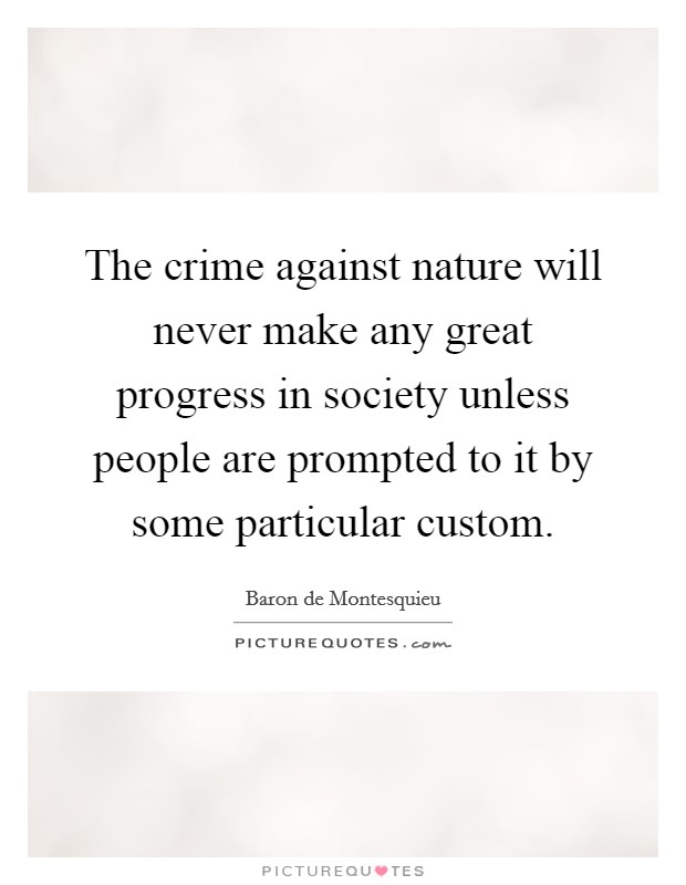 The crime against nature will never make any great progress in society unless people are prompted to it by some particular custom. Picture Quote #1