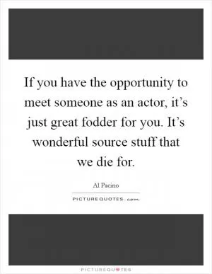 If you have the opportunity to meet someone as an actor, it’s just great fodder for you. It’s wonderful source stuff that we die for Picture Quote #1