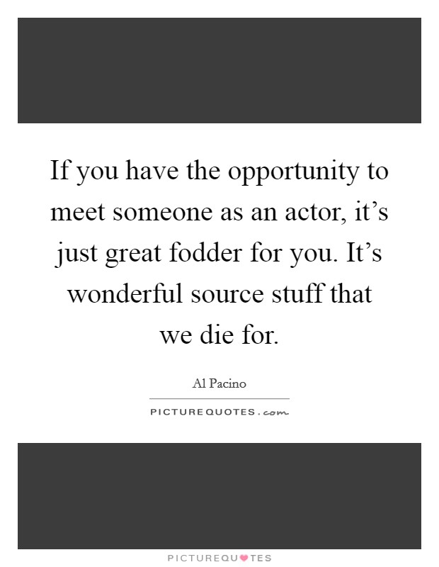 If you have the opportunity to meet someone as an actor, it's just great fodder for you. It's wonderful source stuff that we die for. Picture Quote #1