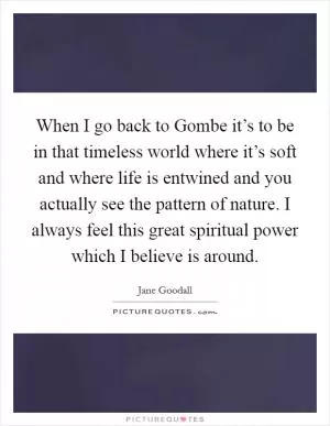 When I go back to Gombe it’s to be in that timeless world where it’s soft and where life is entwined and you actually see the pattern of nature. I always feel this great spiritual power which I believe is around Picture Quote #1