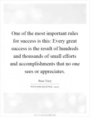 One of the most important rules for success is this: Every great success is the result of hundreds and thousands of small efforts and accomplishments that no one sees or appreciates Picture Quote #1