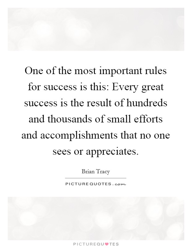 One of the most important rules for success is this: Every great success is the result of hundreds and thousands of small efforts and accomplishments that no one sees or appreciates. Picture Quote #1