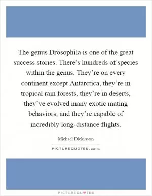 The genus Drosophila is one of the great success stories. There’s hundreds of species within the genus. They’re on every continent except Antarctica, they’re in tropical rain forests, they’re in deserts, they’ve evolved many exotic mating behaviors, and they’re capable of incredibly long-distance flights Picture Quote #1