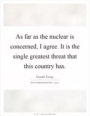 As far as the nuclear is concerned, I agree. It is the single greatest threat that this country has Picture Quote #1