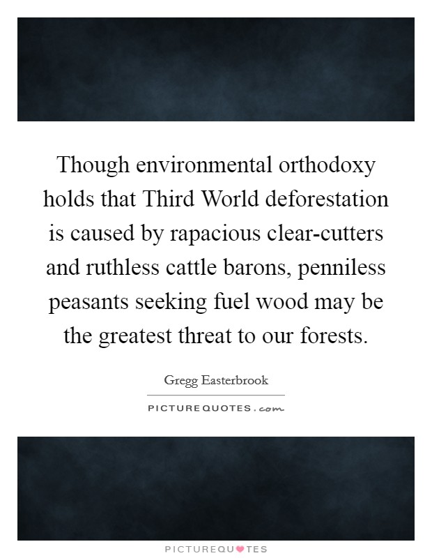 Though environmental orthodoxy holds that Third World deforestation is caused by rapacious clear-cutters and ruthless cattle barons, penniless peasants seeking fuel wood may be the greatest threat to our forests. Picture Quote #1