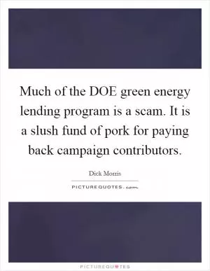 Much of the DOE green energy lending program is a scam. It is a slush fund of pork for paying back campaign contributors Picture Quote #1