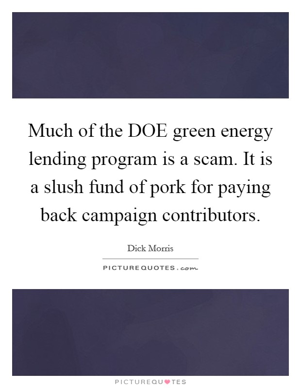 Much of the DOE green energy lending program is a scam. It is a slush fund of pork for paying back campaign contributors. Picture Quote #1