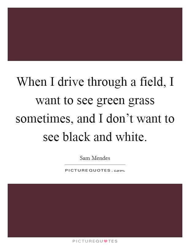 When I drive through a field, I want to see green grass sometimes, and I don't want to see black and white. Picture Quote #1