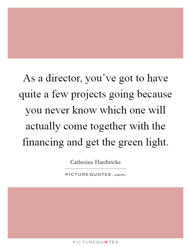 As a director, you've got to have quite a few projects going because you never know which one will actually come together with the financing and get the green light. Picture Quote #1