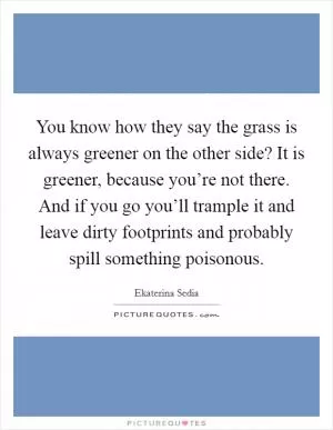 You know how they say the grass is always greener on the other side? It is greener, because you’re not there. And if you go you’ll trample it and leave dirty footprints and probably spill something poisonous Picture Quote #1