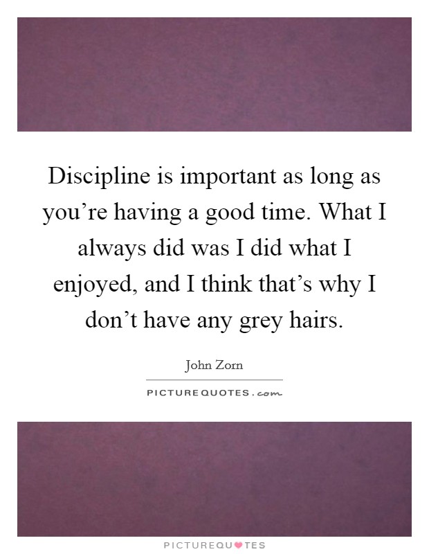 Discipline is important as long as you're having a good time. What I always did was I did what I enjoyed, and I think that's why I don't have any grey hairs. Picture Quote #1