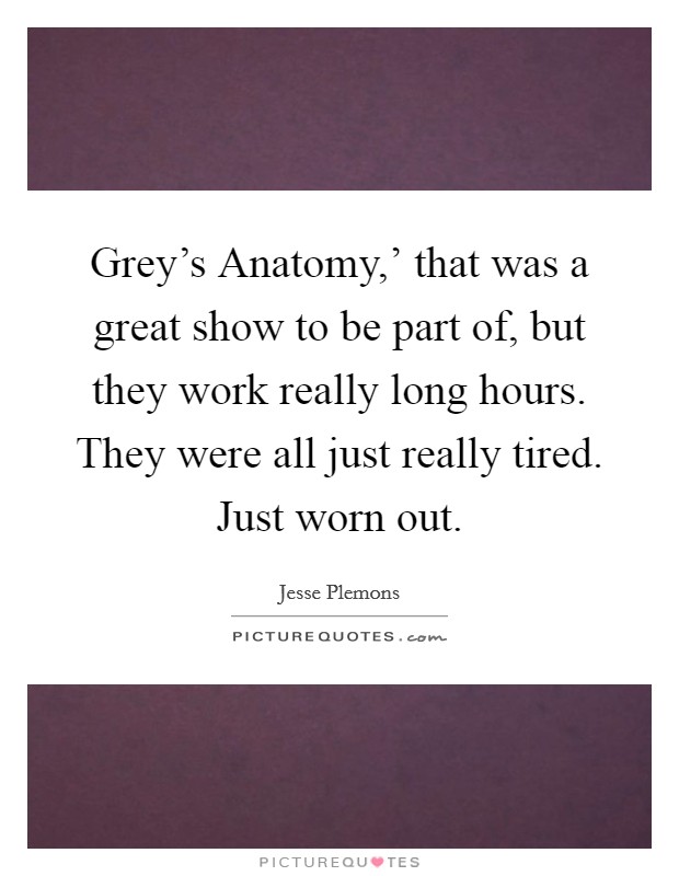 Grey's Anatomy,' that was a great show to be part of, but they work really long hours. They were all just really tired. Just worn out. Picture Quote #1