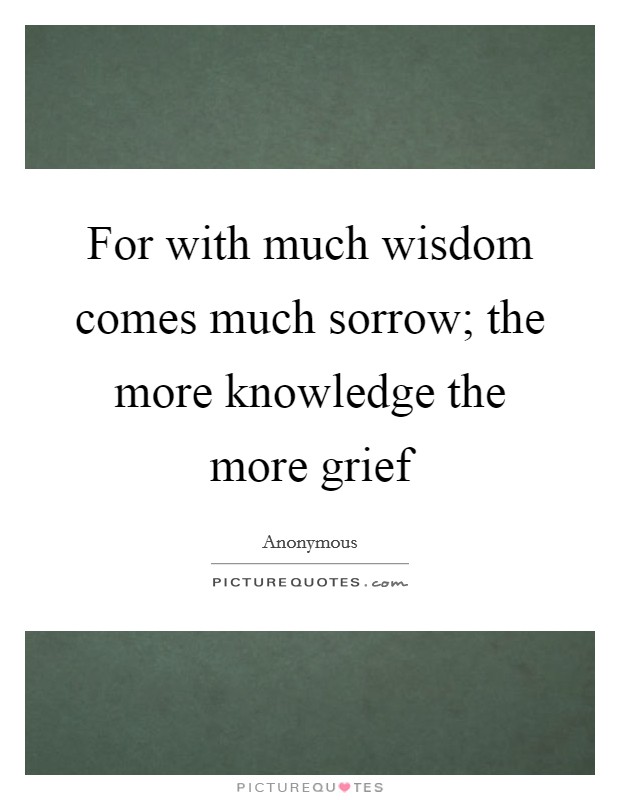 For with much wisdom comes much sorrow; the more knowledge the more grief Picture Quote #1
