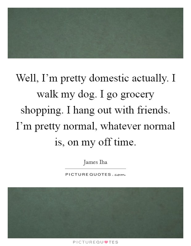 Well, I'm pretty domestic actually. I walk my dog. I go grocery shopping. I hang out with friends. I'm pretty normal, whatever normal is, on my off time. Picture Quote #1