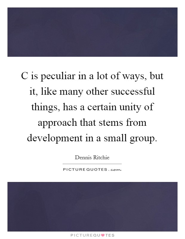 C is peculiar in a lot of ways, but it, like many other successful things, has a certain unity of approach that stems from development in a small group. Picture Quote #1