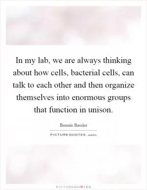 In my lab, we are always thinking about how cells, bacterial cells, can talk to each other and then organize themselves into enormous groups that function in unison Picture Quote #1