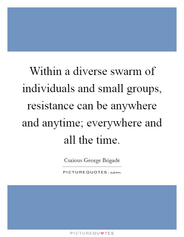 Within a diverse swarm of individuals and small groups, resistance can be anywhere and anytime; everywhere and all the time. Picture Quote #1