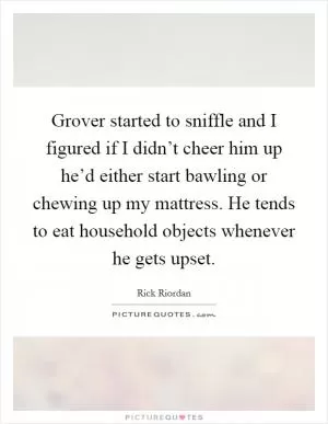 Grover started to sniffle and I figured if I didn’t cheer him up he’d either start bawling or chewing up my mattress. He tends to eat household objects whenever he gets upset Picture Quote #1