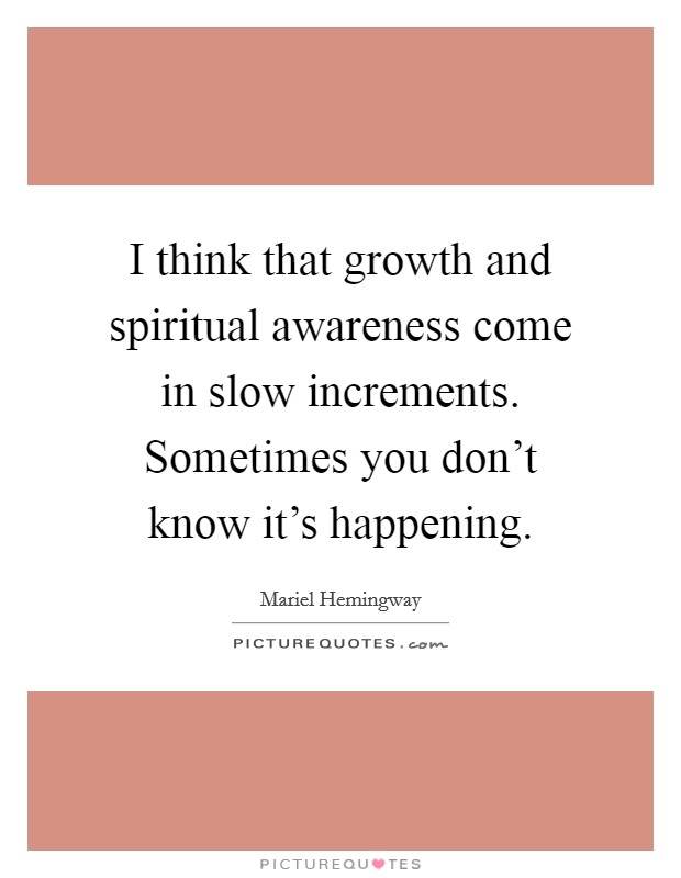 I think that growth and spiritual awareness come in slow increments. Sometimes you don't know it's happening. Picture Quote #1
