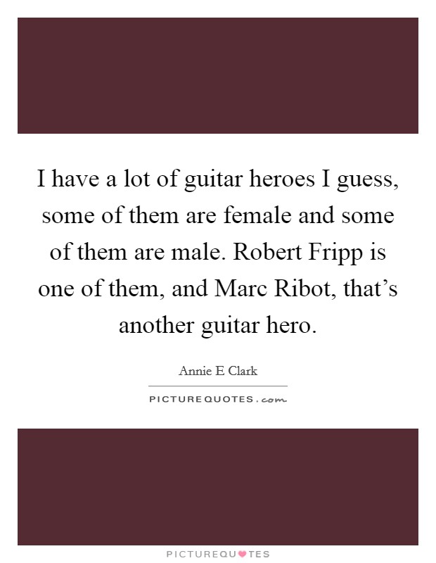 I have a lot of guitar heroes I guess, some of them are female and some of them are male. Robert Fripp is one of them, and Marc Ribot, that's another guitar hero. Picture Quote #1