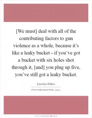 [We must] deal with all of the contributing factors to gun violence as a whole, because it’s like a leaky bucket - if you’ve got a bucket with six holes shot through it, [and] you plug up five, you’ve still got a leaky bucket Picture Quote #1