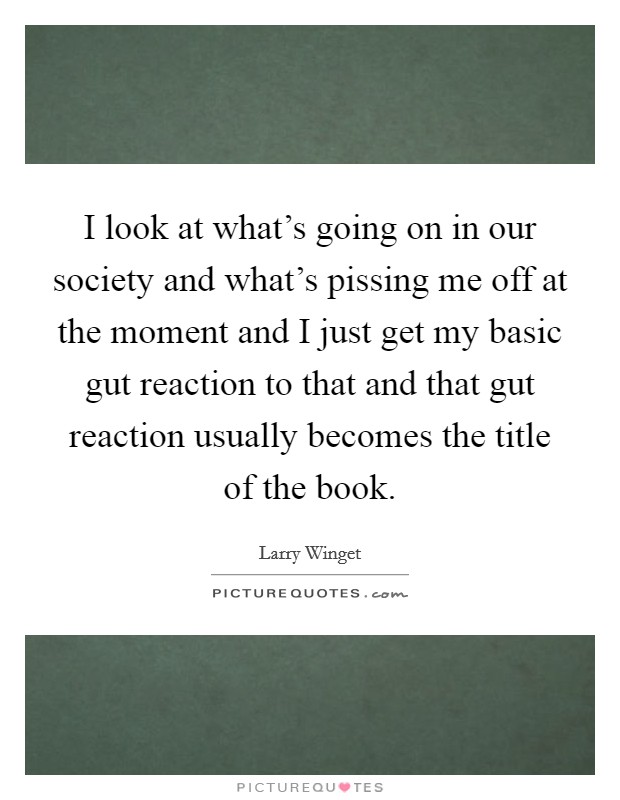 I look at what's going on in our society and what's pissing me off at the moment and I just get my basic gut reaction to that and that gut reaction usually becomes the title of the book. Picture Quote #1