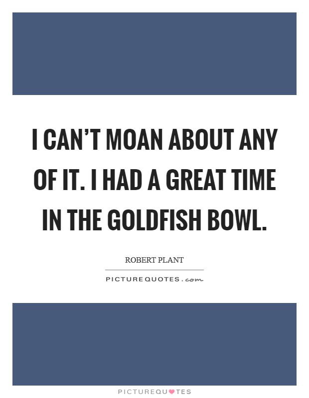 I can't moan about any of it. I had a great time in the goldfish bowl. Picture Quote #1