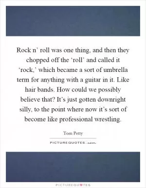 Rock n’ roll was one thing, and then they chopped off the ‘roll’ and called it ‘rock,’ which became a sort of umbrella term for anything with a guitar in it. Like hair bands. How could we possibly believe that? It’s just gotten downright silly, to the point where now it’s sort of become like professional wrestling Picture Quote #1