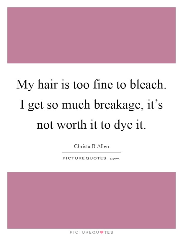 My hair is too fine to bleach. I get so much breakage, it's not worth it to dye it. Picture Quote #1