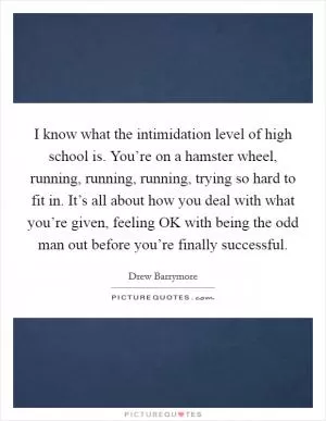 I know what the intimidation level of high school is. You’re on a hamster wheel, running, running, running, trying so hard to fit in. It’s all about how you deal with what you’re given, feeling OK with being the odd man out before you’re finally successful Picture Quote #1