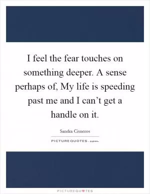 I feel the fear touches on something deeper. A sense perhaps of, My life is speeding past me and I can’t get a handle on it Picture Quote #1