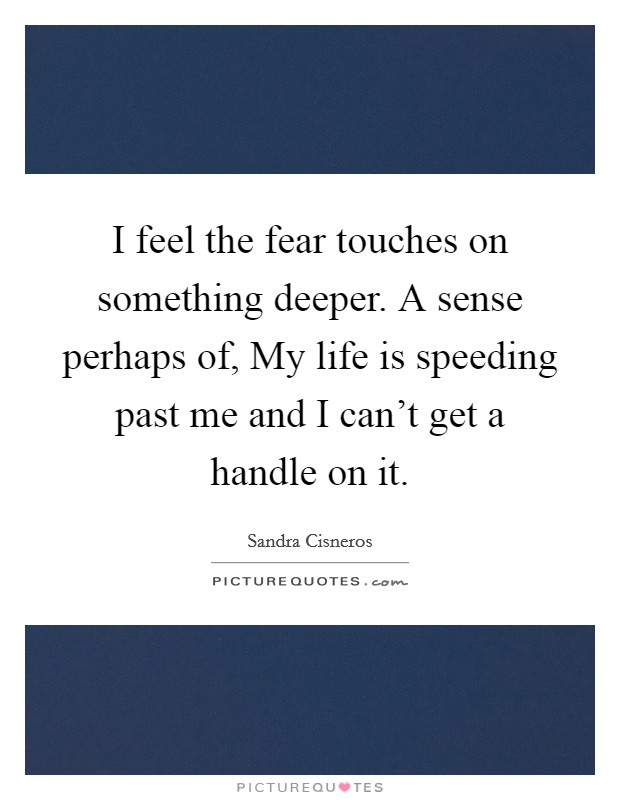 I feel the fear touches on something deeper. A sense perhaps of, My life is speeding past me and I can't get a handle on it. Picture Quote #1