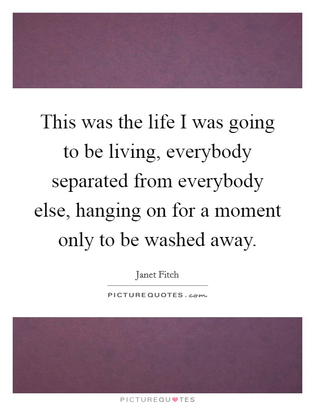 This was the life I was going to be living, everybody separated from everybody else, hanging on for a moment only to be washed away. Picture Quote #1