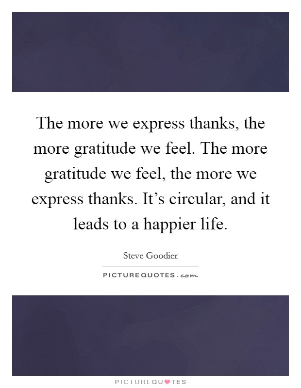 The more we express thanks, the more gratitude we feel. The more gratitude we feel, the more we express thanks. It's circular, and it leads to a happier life. Picture Quote #1