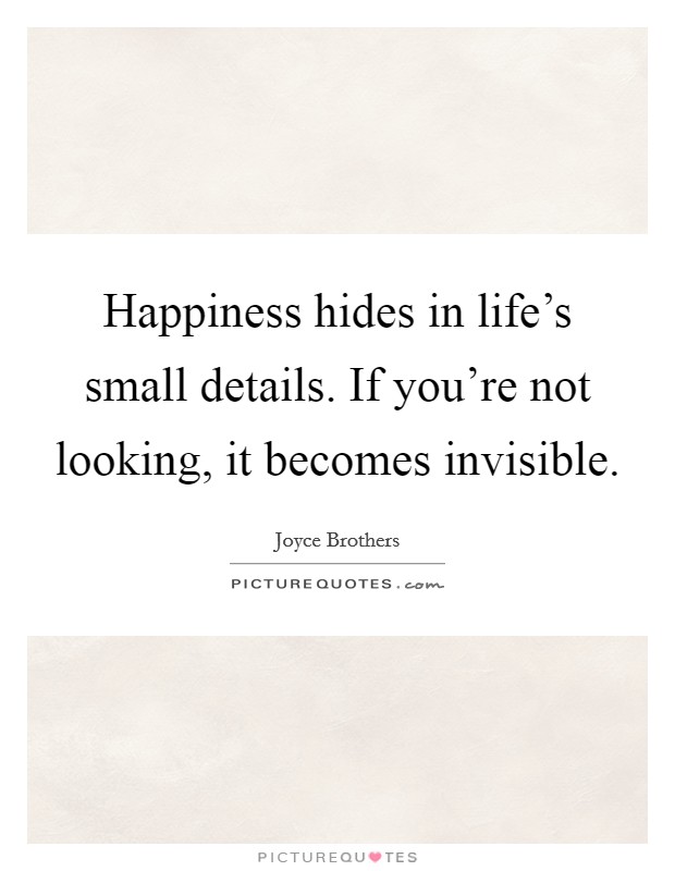 Happiness hides in life's small details. If you're not looking, it becomes invisible. Picture Quote #1