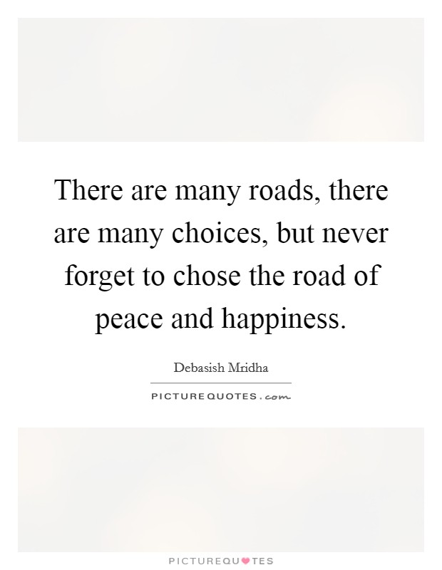 There are many roads, there are many choices, but never forget to chose the road of peace and happiness. Picture Quote #1