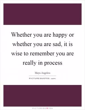 Whether you are happy or whether you are sad, it is wise to remember you are really in process Picture Quote #1